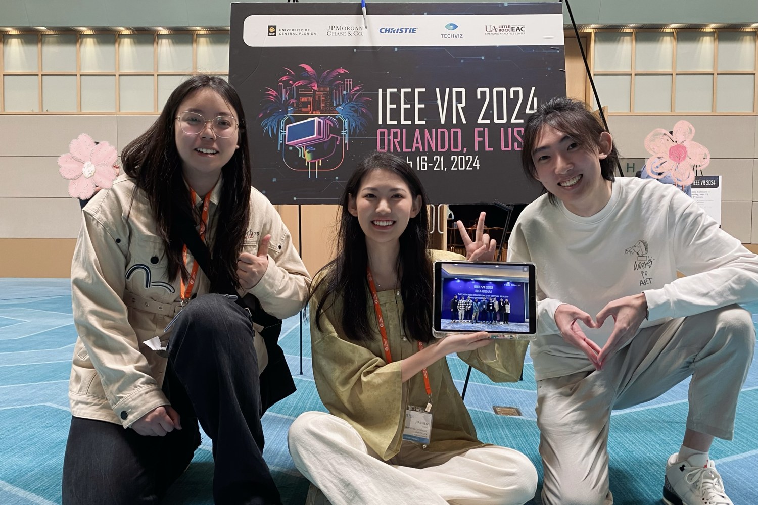 HER Lab members in front of the IEEE VR 2024 conference sign in Orlando.