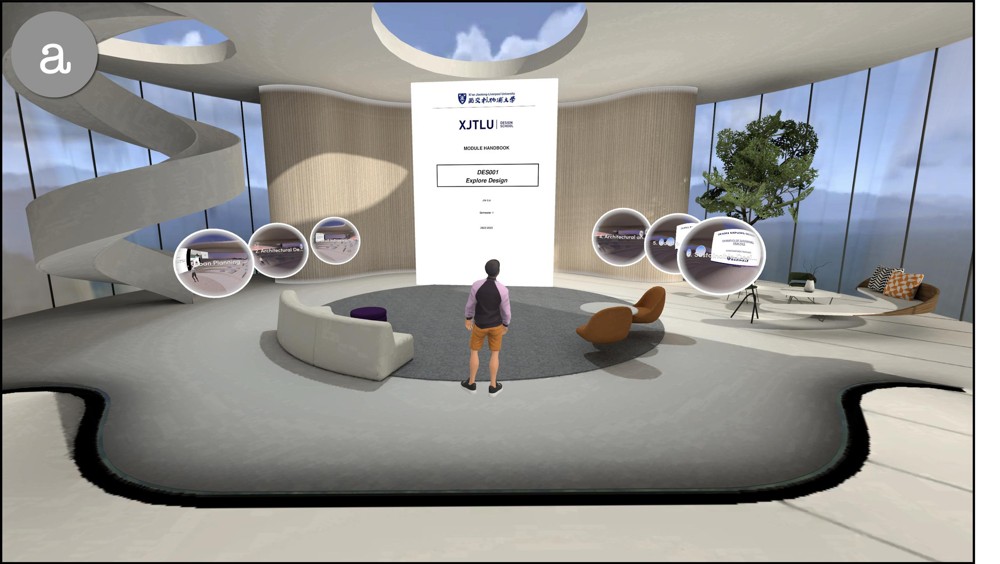 Welcome space and topic portals in the exploratory virtual classroom.