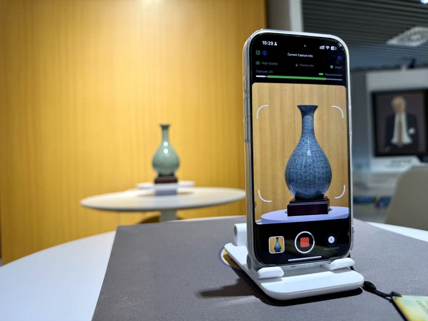 XR Exhibit+ museum guide presenting artifacts and conversational interpretation.